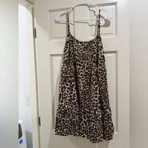 SHEIN Leopard Print Spaghetti Strap Dress - Beige & Black